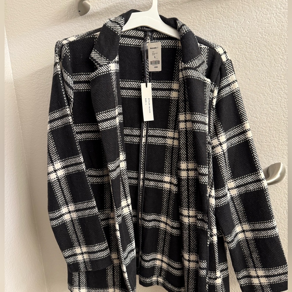 Rhapsodielle Black & White Plaid Coat - Size L (NWT)